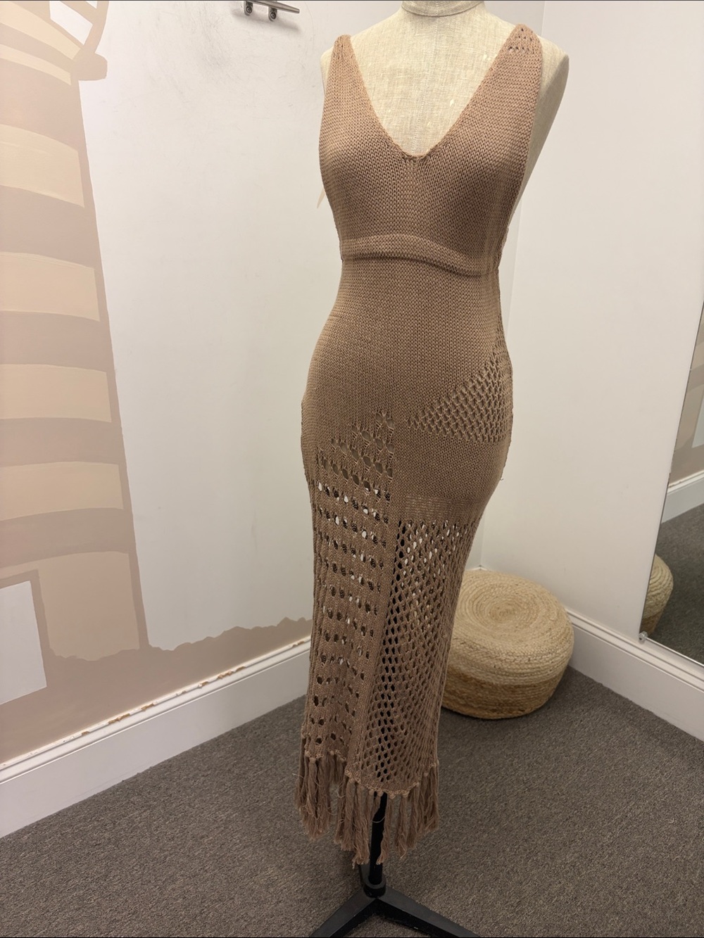 Sleeveless V-Neck Knit cover up in Taupe